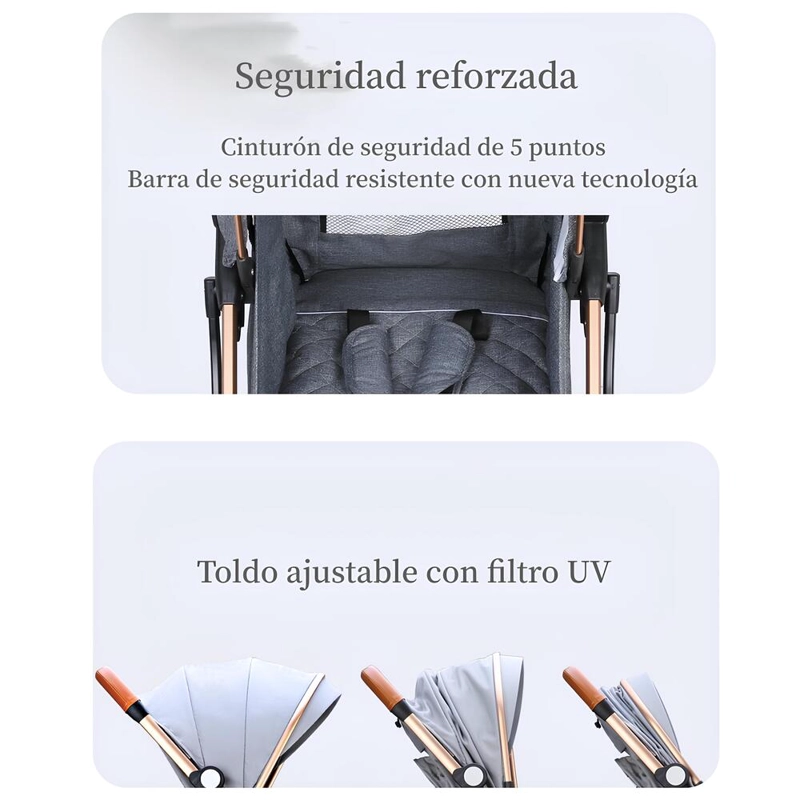 COCHE PASEO LUBABYCAS ÚLTRA COMPACTO CON ACCESORIOS GRIS - 6