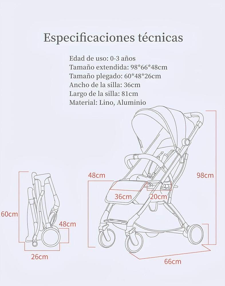 COCHE PASEO LUBABYCAS ÚLTRA COMPACTO CON ACCESORIOS GRIS - 8