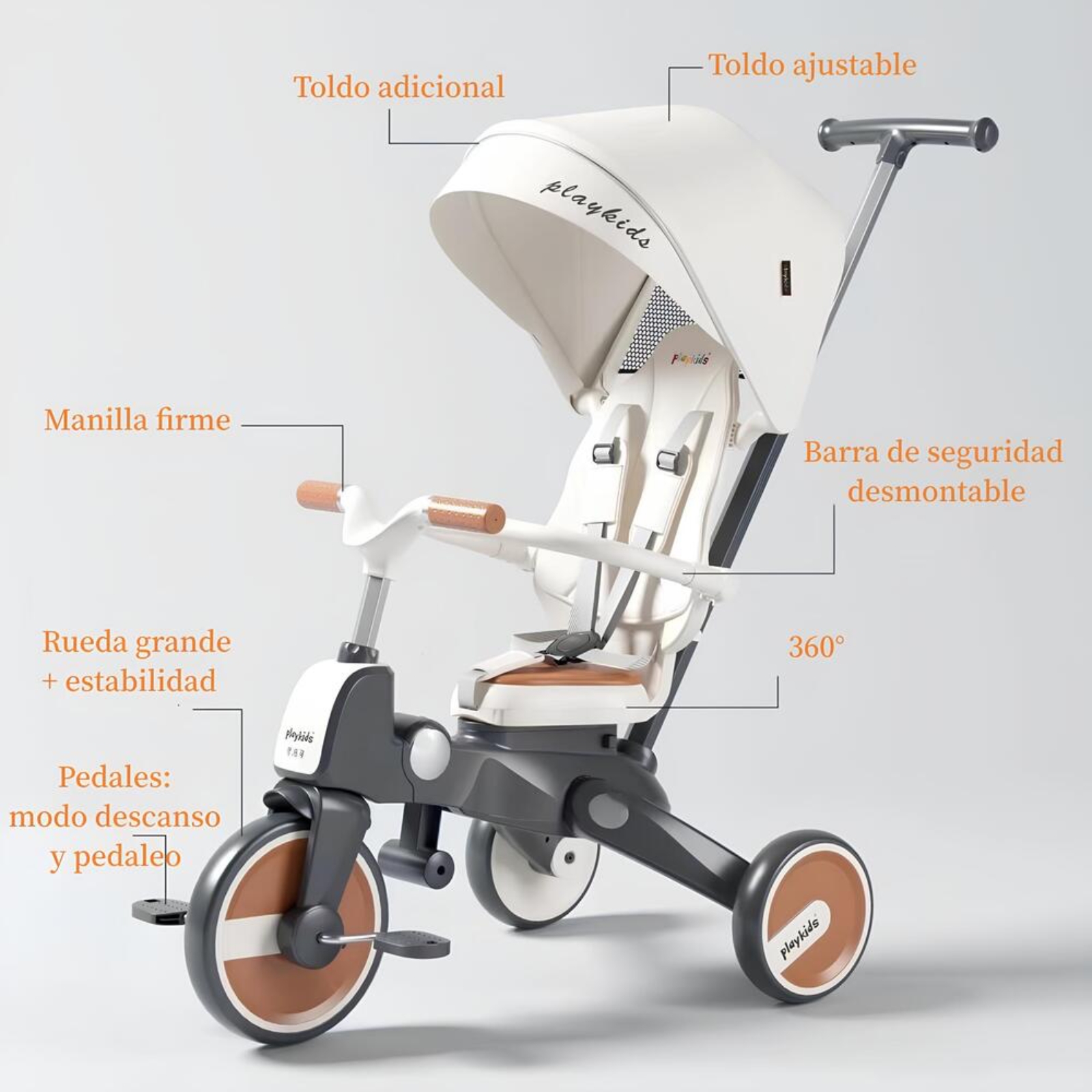 TRICICLO LUBABYCAS PASEO 360° Y BALANCE 6 EN 1 PLEGABLE BLANCO - 5