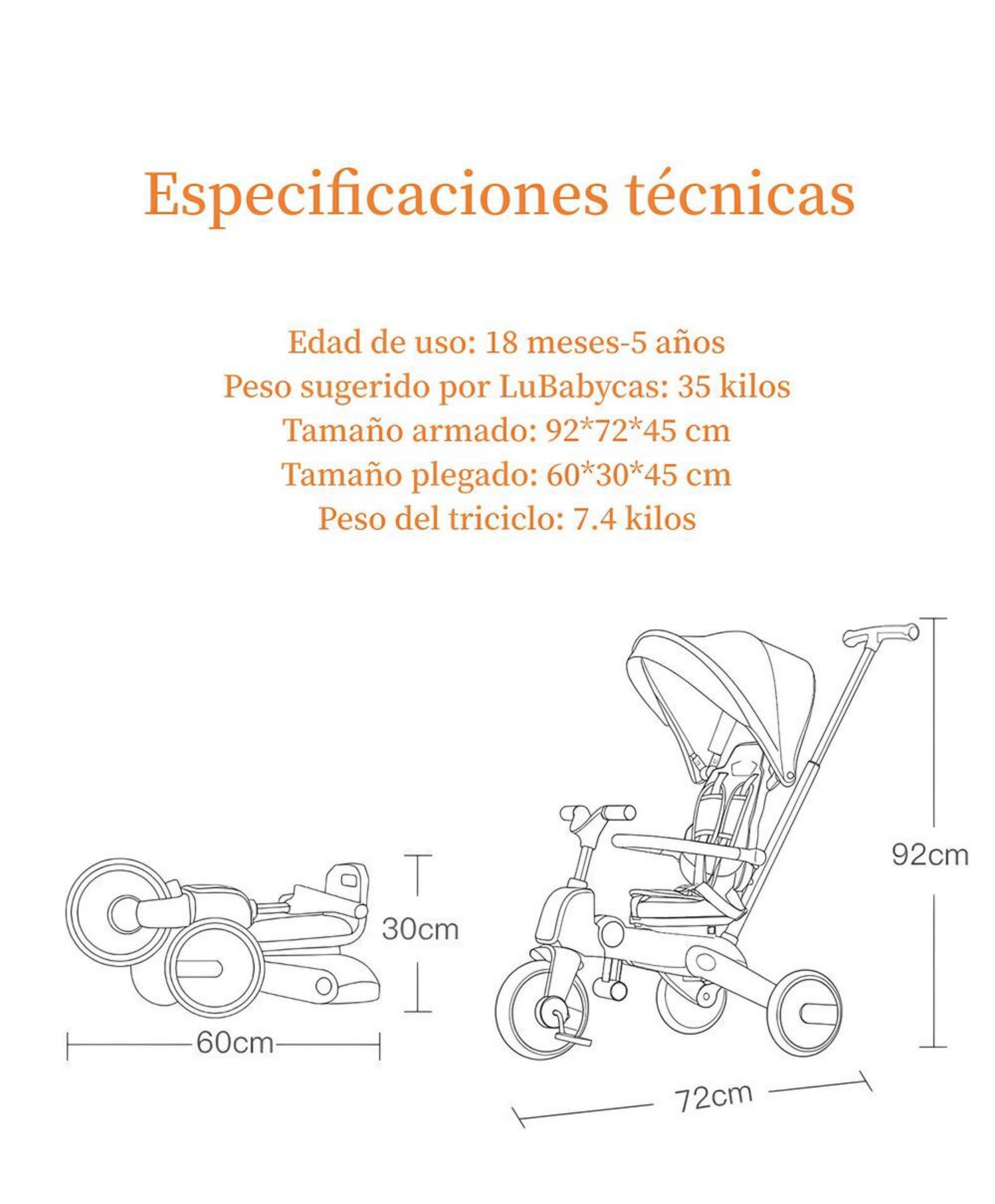 TRICICLO LUBABYCAS PASEO 360° Y BALANCE 6 EN 1 PLEGABLE BLANCO - 7