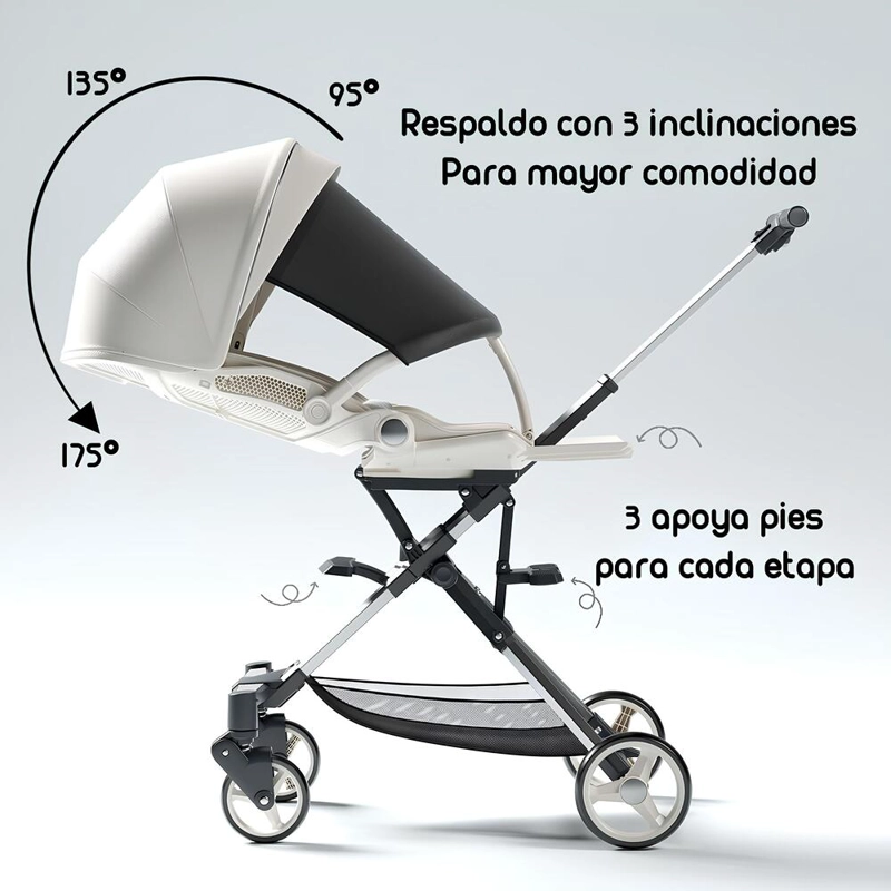 COCHE PASEO PLAYKIDS 360° RECLINABLE LUBABYCAS NEGRO - 3