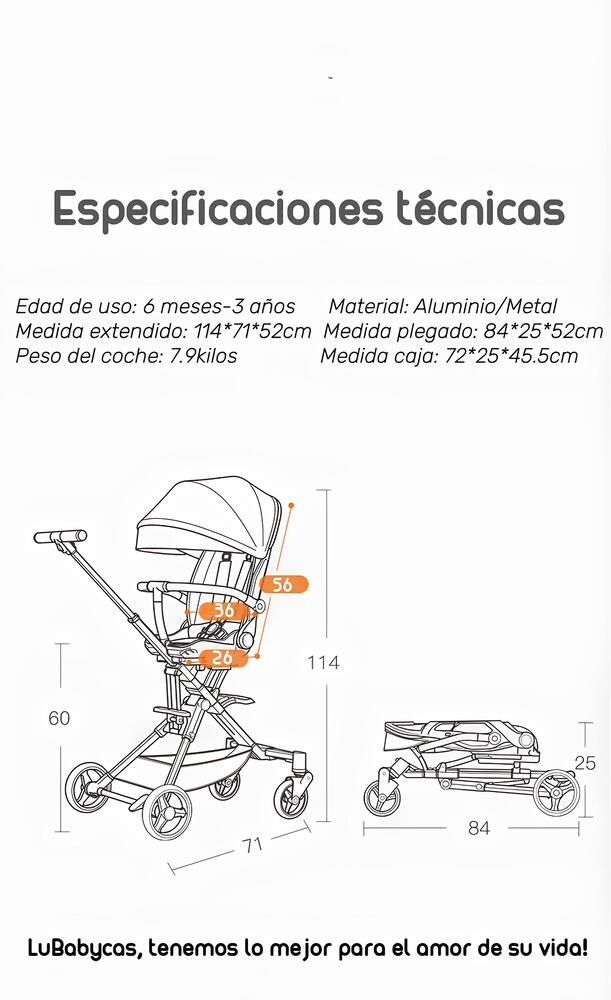 COCHE PASEO PLAYKIDS 360° RECLINABLE LUBABYCAS NEGRO - 7