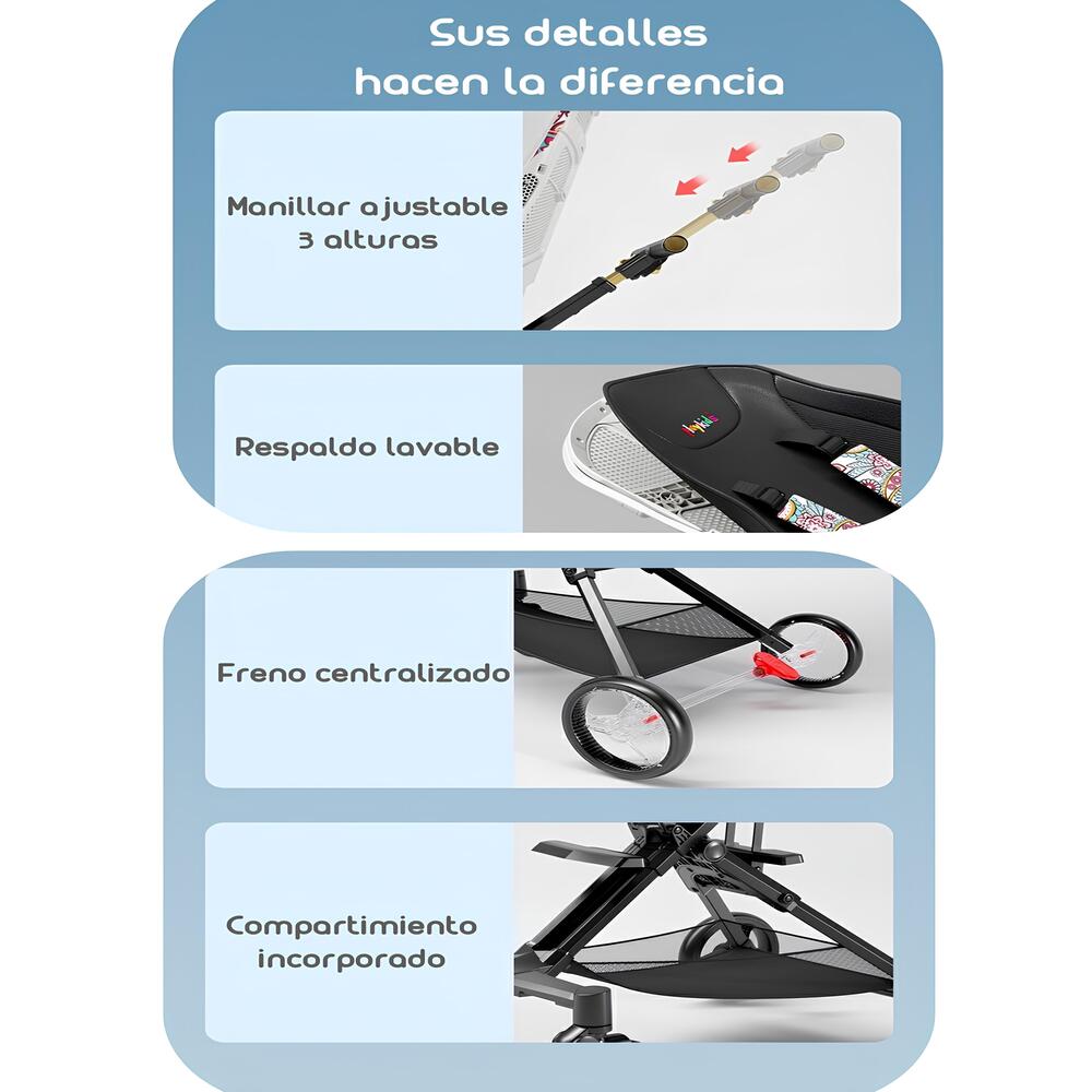 COCHE PASEO PLAYKIDS 360° RECLINABLE LUBABYCAS NEGRO - 8