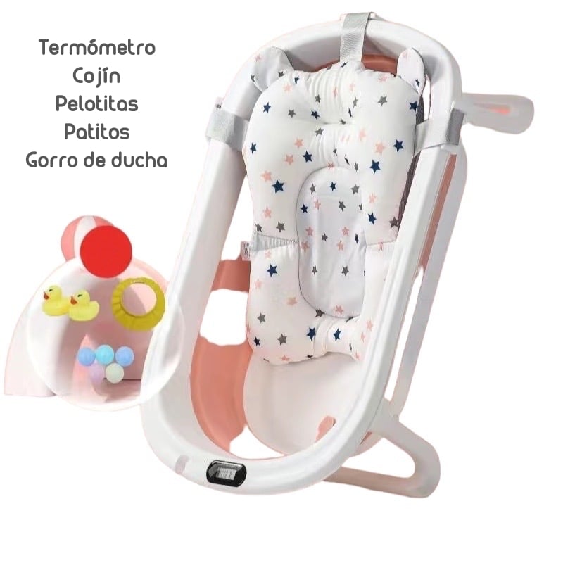 BAÑERA LUBABYCAS CLEVER PLEGABLE CON TERMÓMETRO Y MÁS ACCESORIOS ROSADO - 1