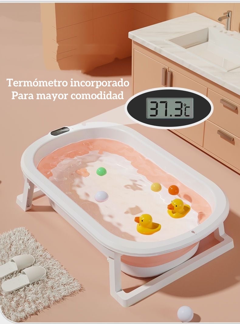 BAÑERA LUBABYCAS CLEVER PLEGABLE CON TERMÓMETRO Y MÁS ACCESORIOS ROSADO - 2