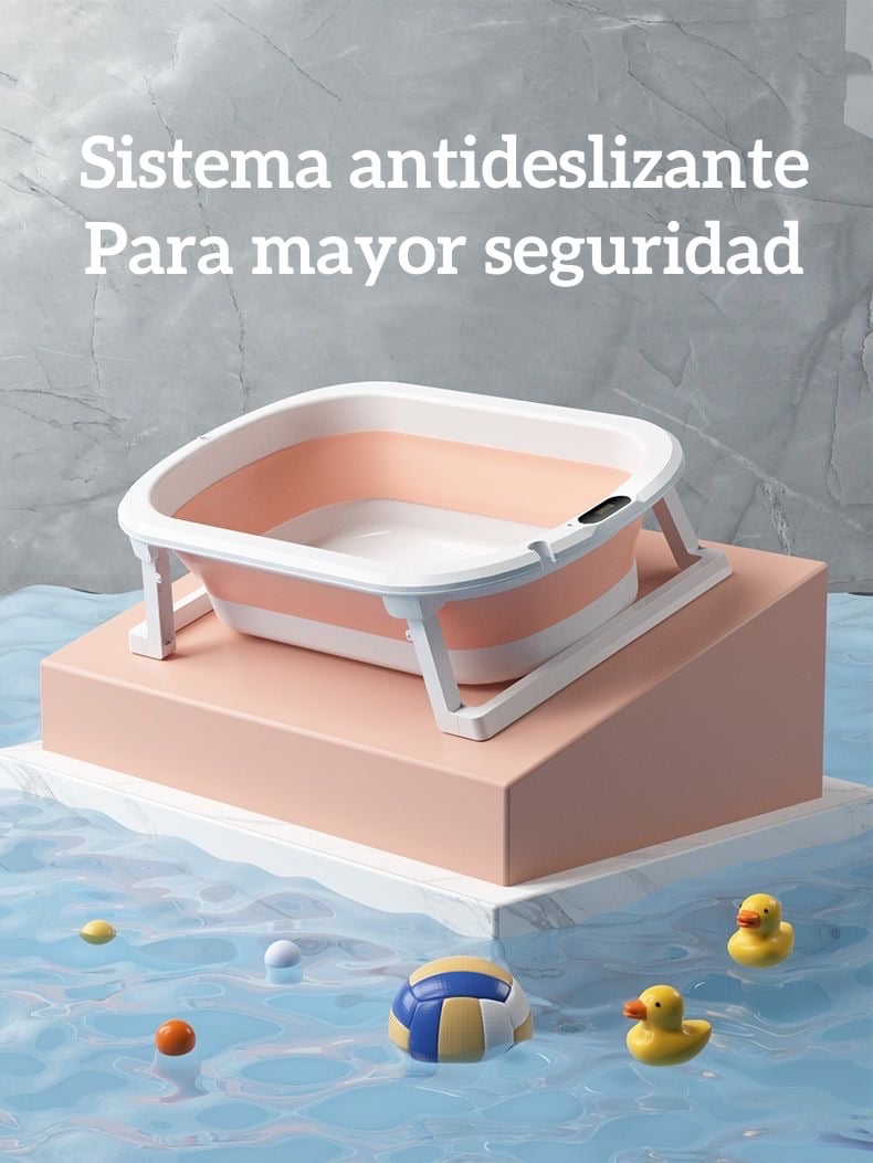 BAÑERA LUBABYCAS CLEVER PLEGABLE CON TERMÓMETRO Y MÁS ACCESORIOS ROSADO - 5