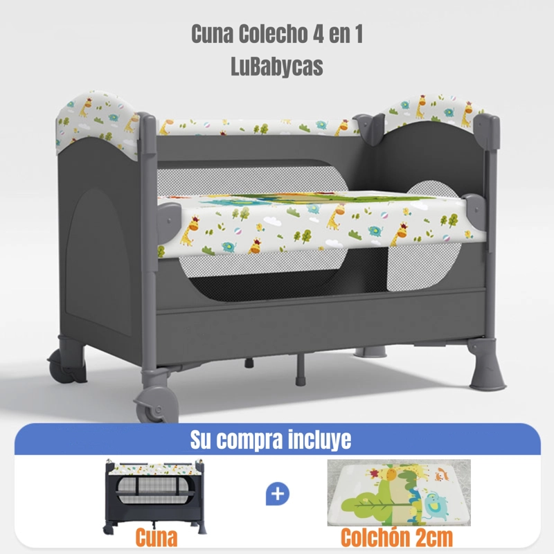 CUNA COLECHO LUBABYCAS JIRAFA ACERO INOXIDABLE VERDE CORRAL 3 EN 1 - 2