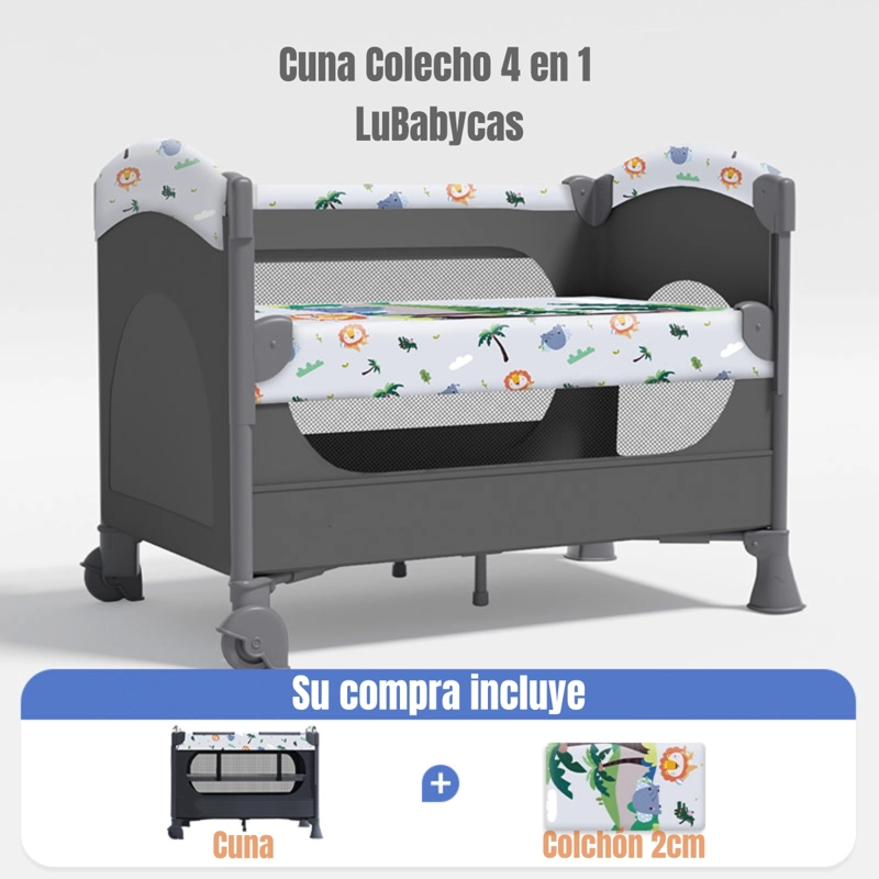 CUNA COLECHO LUBABYCAS LEÓN ACERO INOXIDABLE AZUL CORRAL 3 EN 1 - 2
