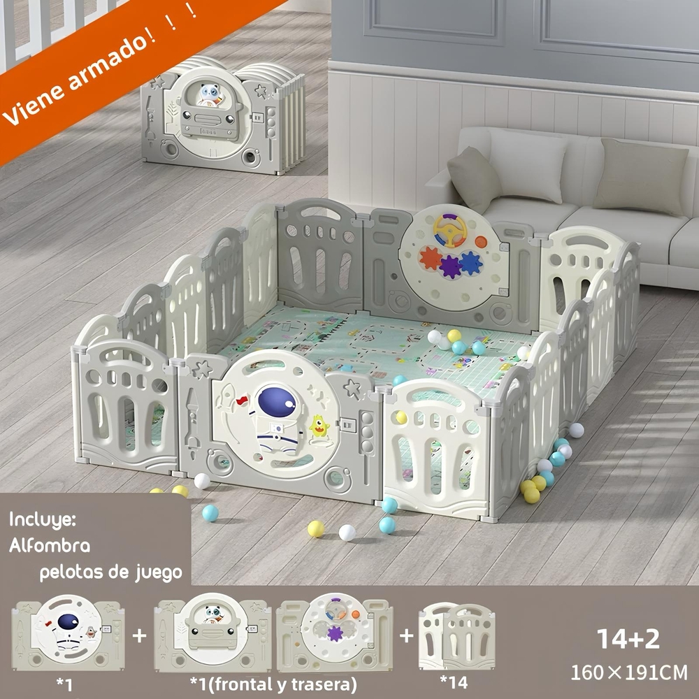 CORRAL LUBABYCAS BEBÉ ARMADO 160X191 CM CON ACCESORIOS GRIS - 2