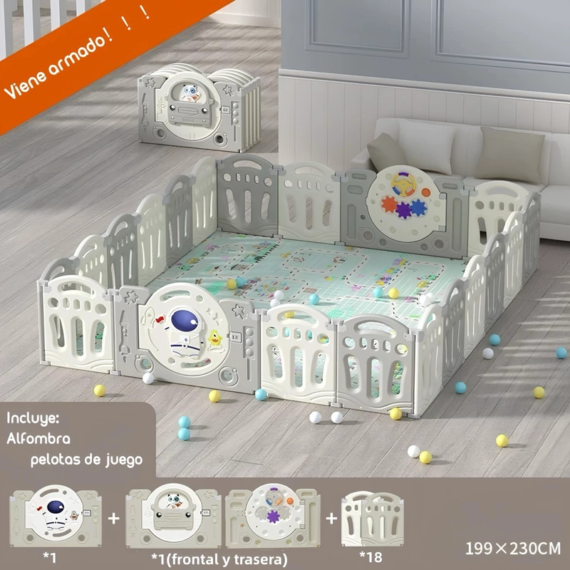 CORRAL BEBE  ARMADO 199X230CM Y ALFOMBRA PLANETA LUBABYCAS - 2
