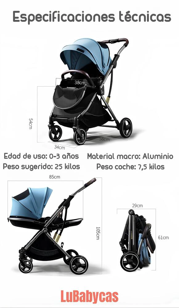 COCHE PASEO LUBABYCAS MODO APEGO Y PANORÁMICO ROSADO - 8