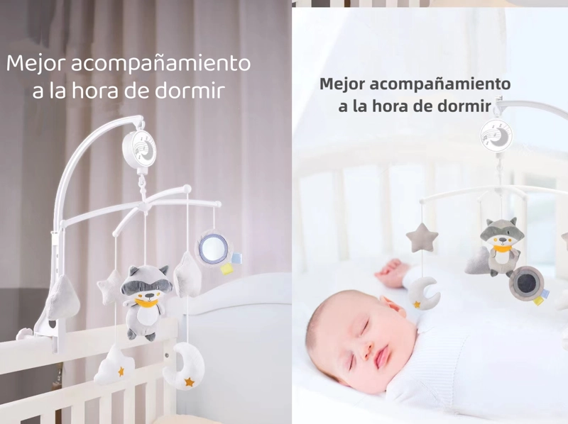 MÓVIL LUBABYCAS MUSICAL 360° CON CAJA MAPACHE GRIS - 2