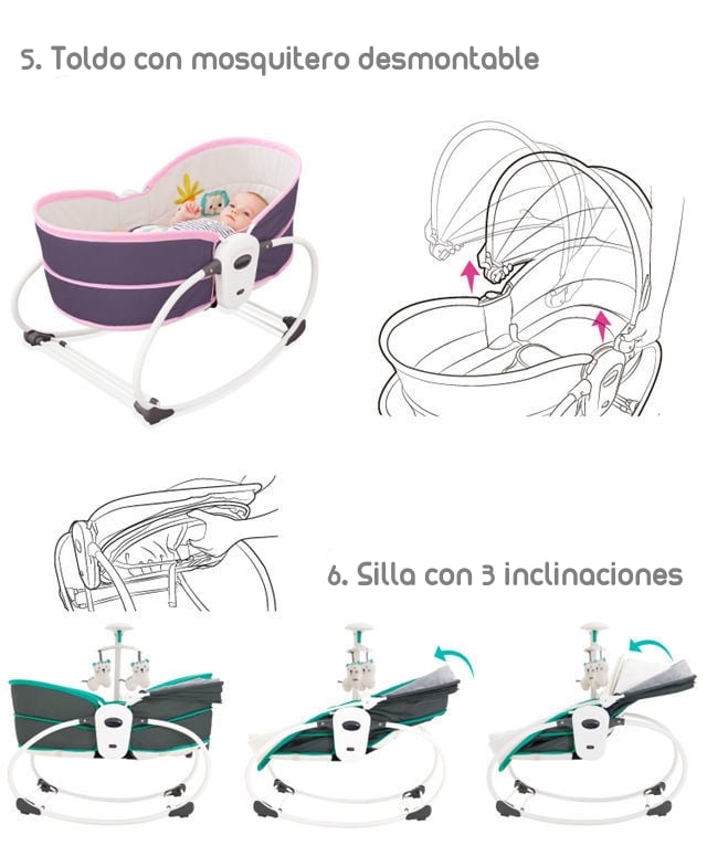 CUNA MOISÉS LUBABYCAS COZY ACERO VERDE 5 EN 1 CON VIBRACIÓN MOSQUITERO - 4