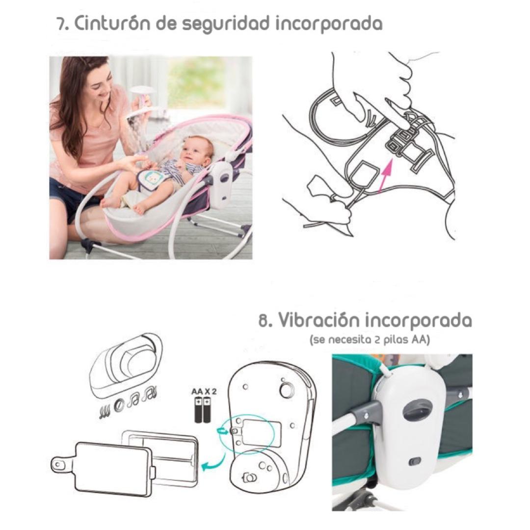 CUNA MOISÉS LUBABYCAS COZY ACERO VERDE 5 EN 1 CON VIBRACIÓN MOSQUITERO - 5