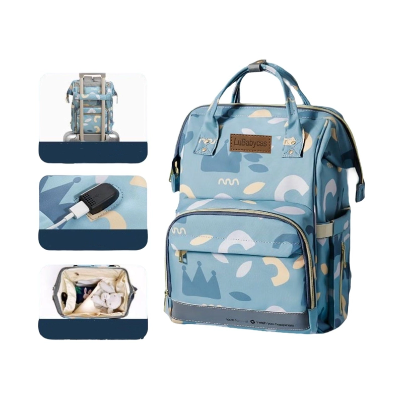 MOCHILA LUBABYCAS PRIAM MATERNAL IMPERMEABLE CON USB AZUL - 1