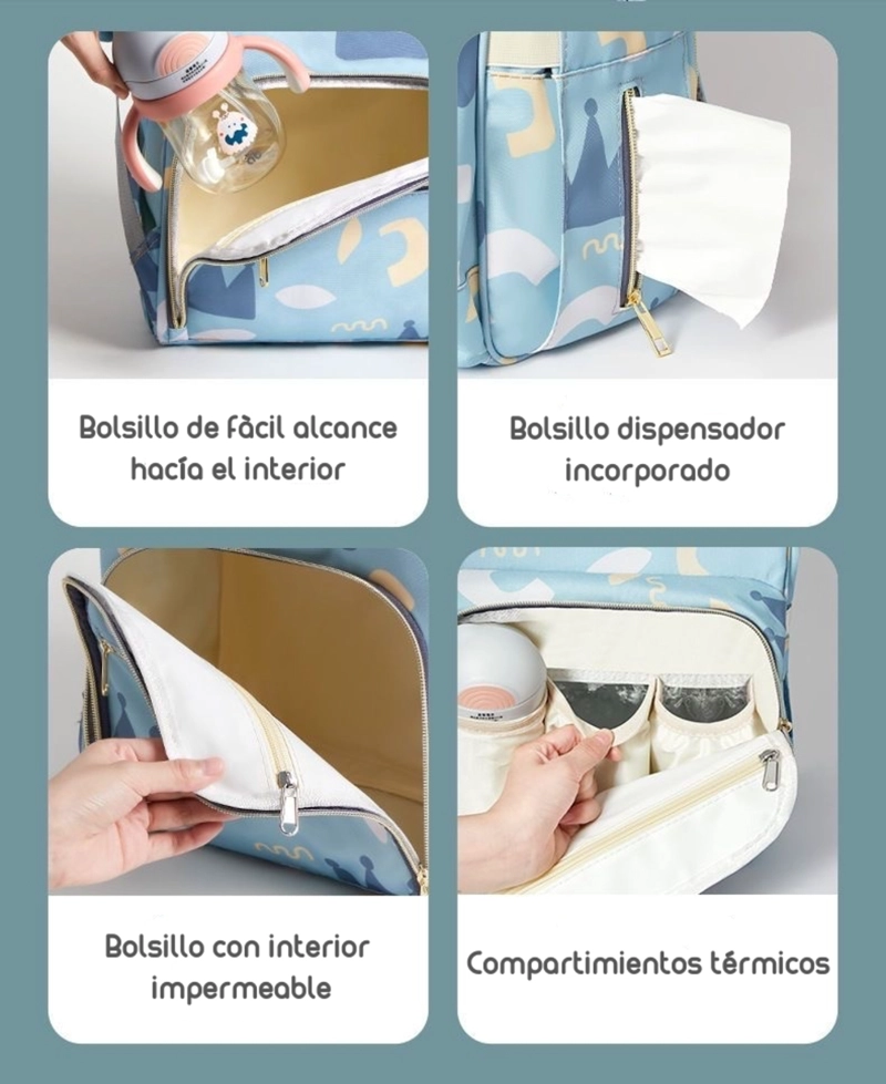 MOCHILA LUBABYCAS PRIAM MATERNAL IMPERMEABLE CON USB AZUL - 3