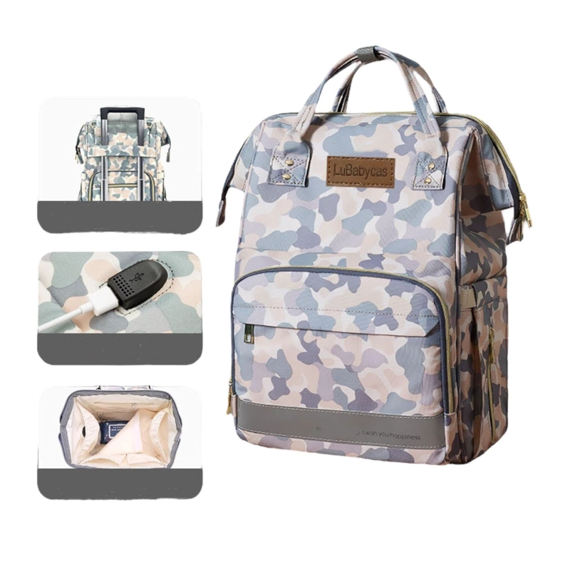 MOCHILA LUBABYCAS PRIAM MATERNAL IMPERMEABLE CON USB GRIS - 1