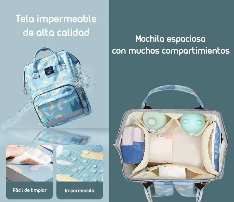 MOCHILA LUBABYCAS PRIAM MATERNAL IMPERMEABLE CON USB GRIS - 5