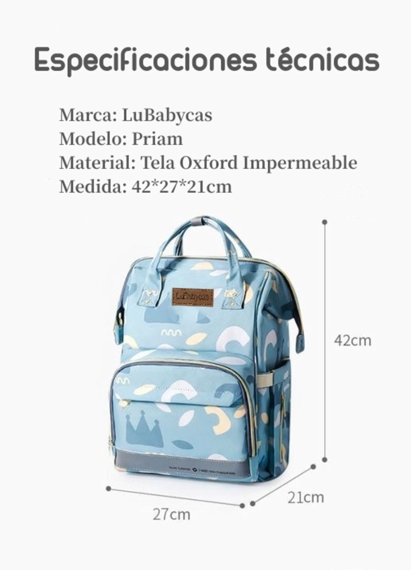 MOCHILA LUBABYCAS PRIAM MATERNAL IMPERMEABLE CON USB GRIS - 8
