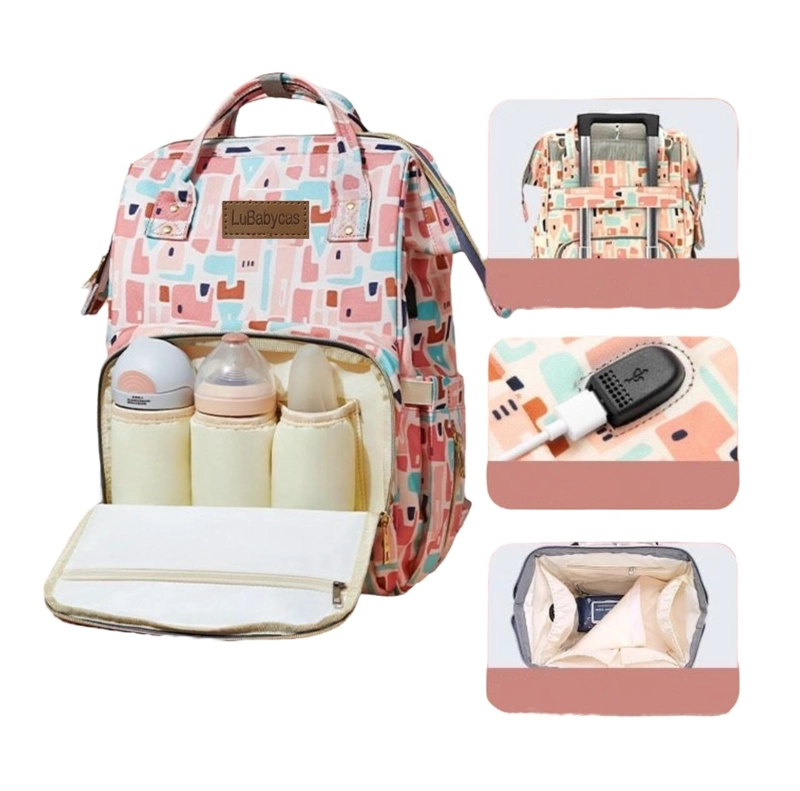 MOCHILA MATERNAL IMPERMEABLE CON USB LUBABYCAS ROSADA - 1