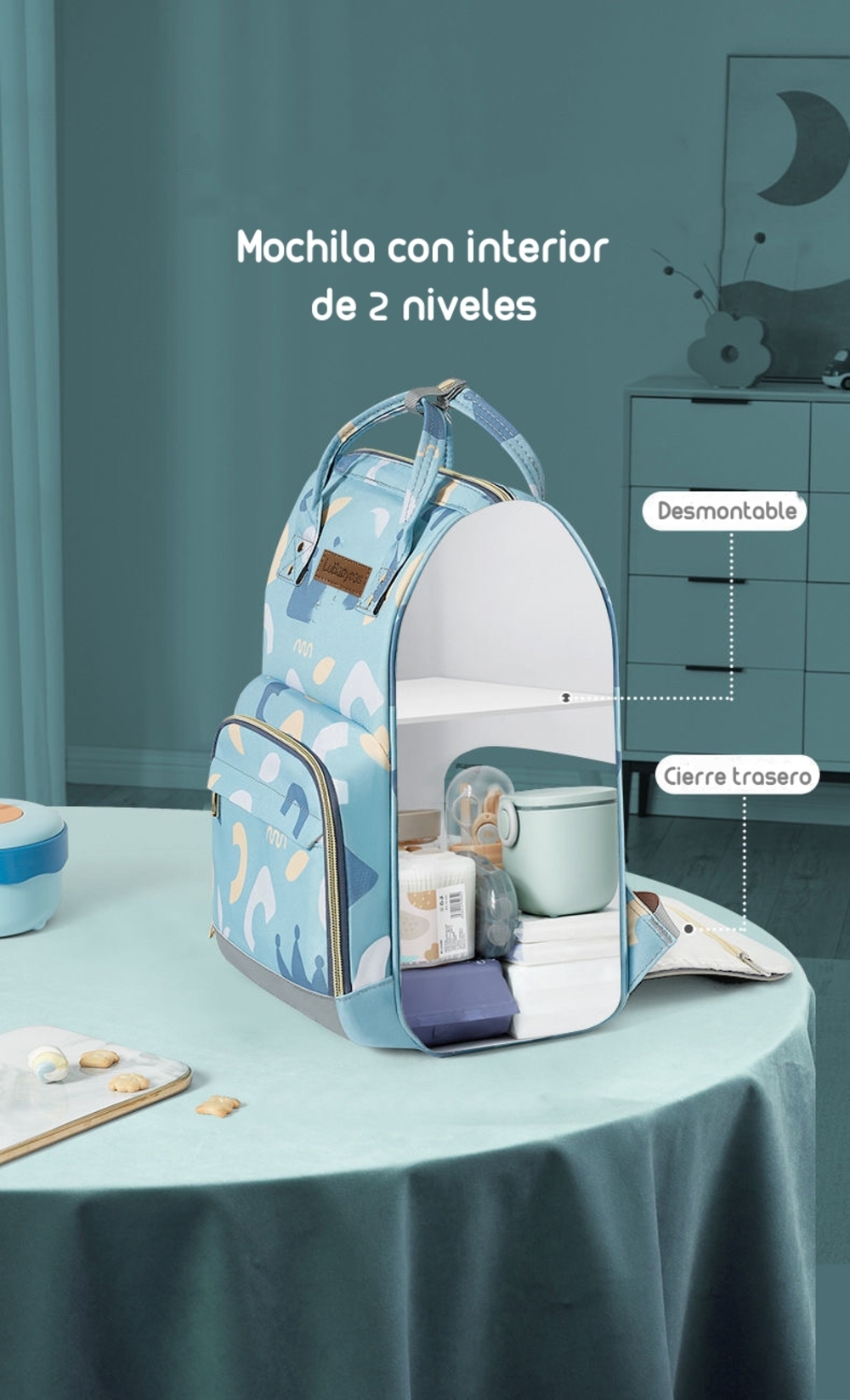 MOCHILA MATERNAL IMPERMEABLE CON USB LUBABYCAS ROSADA - 4