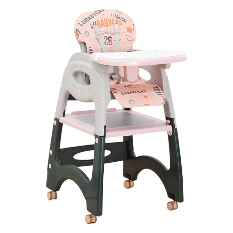 SILLA COMER LUBABYCAS MULTIFUNCIONAL CON RUEDAS ROSADO - 1