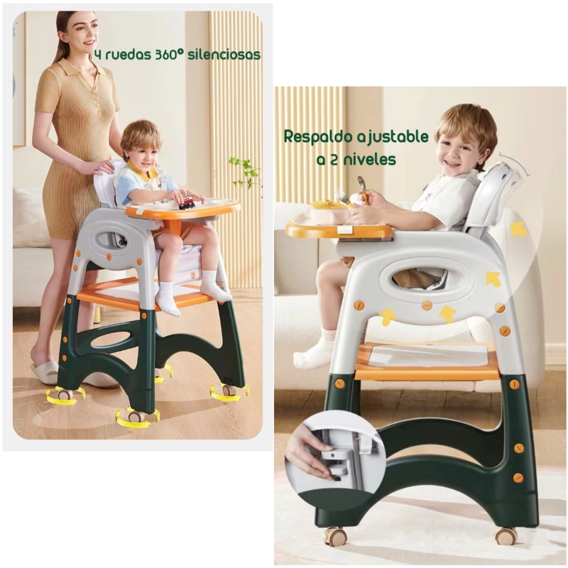 SILLA COMER LUBABYCAS MULTIFUNCIONAL CON RUEDAS ROSADO - 3