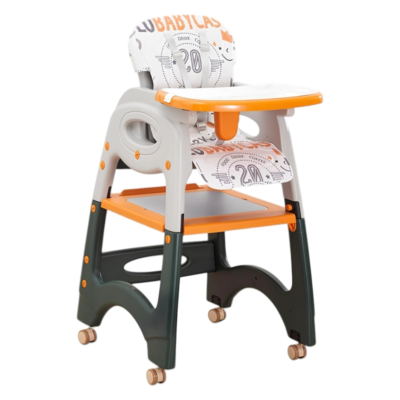 SILLA COMER LUBABYCAS MULTIFUNCIONAL CON RUEDAS NARANJO - 1