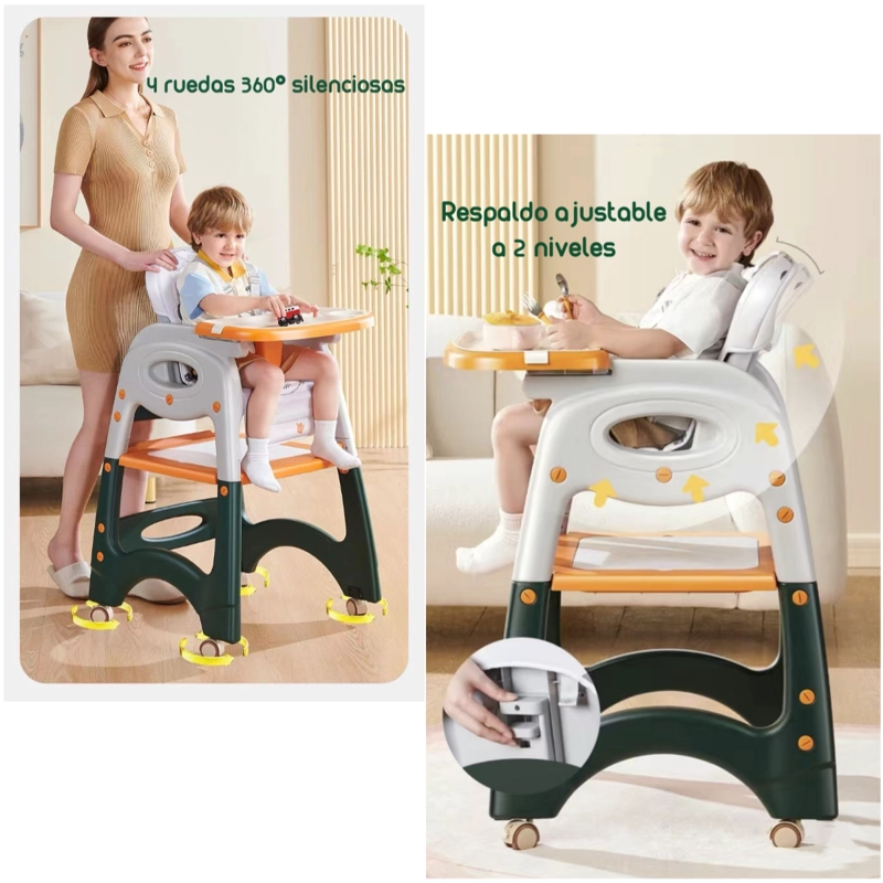 SILLA COMER LUBABYCAS MULTIFUNCIONAL CON RUEDAS NARANJO - 3