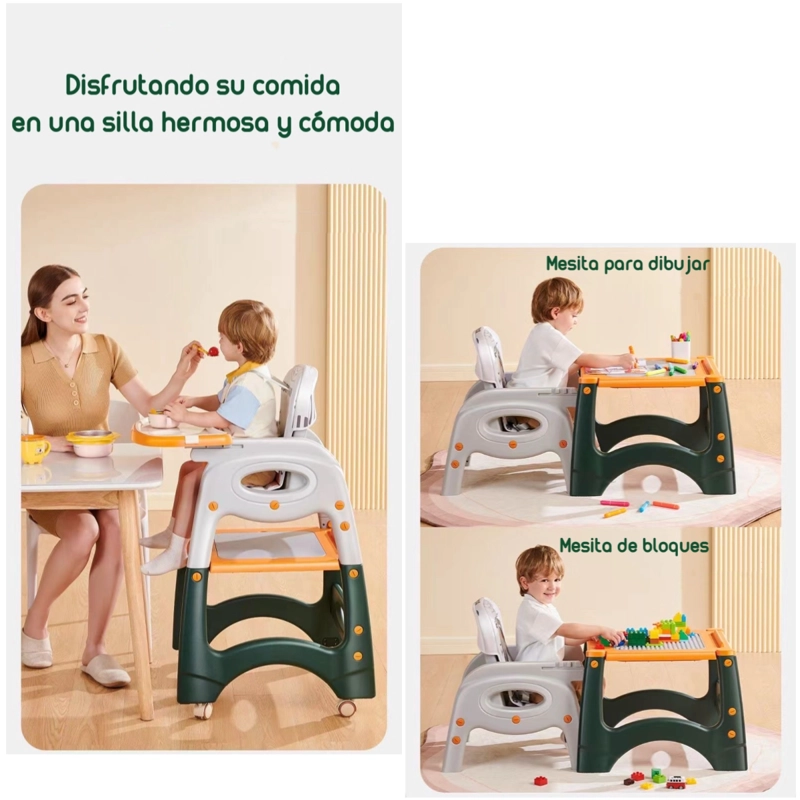 SILLA COMER LUBABYCAS MULTIFUNCIONAL CON RUEDAS NARANJO - 4