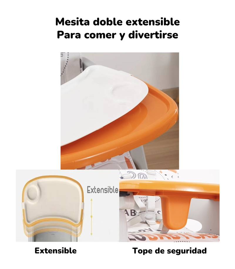 SILLA COMER LUBABYCAS MULTIFUNCIONAL CON RUEDAS NARANJO - 7