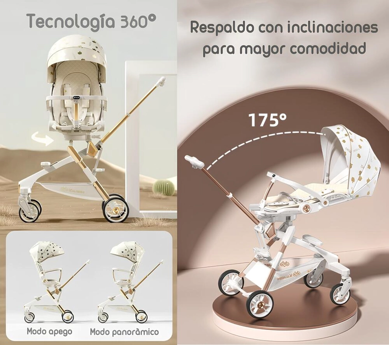 COCHE PASEO LUBABYCAS 360° CON MESITA BLANCO - 2