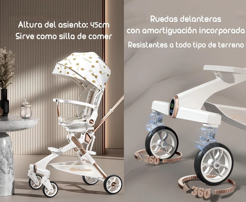 COCHE PASEO LUBABYCAS 360° CON MESITA BLANCO - 5