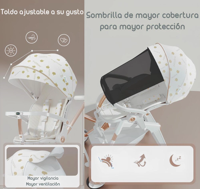 COCHE PASEO LUBABYCAS 360° CON MESITA BLANCO - 6