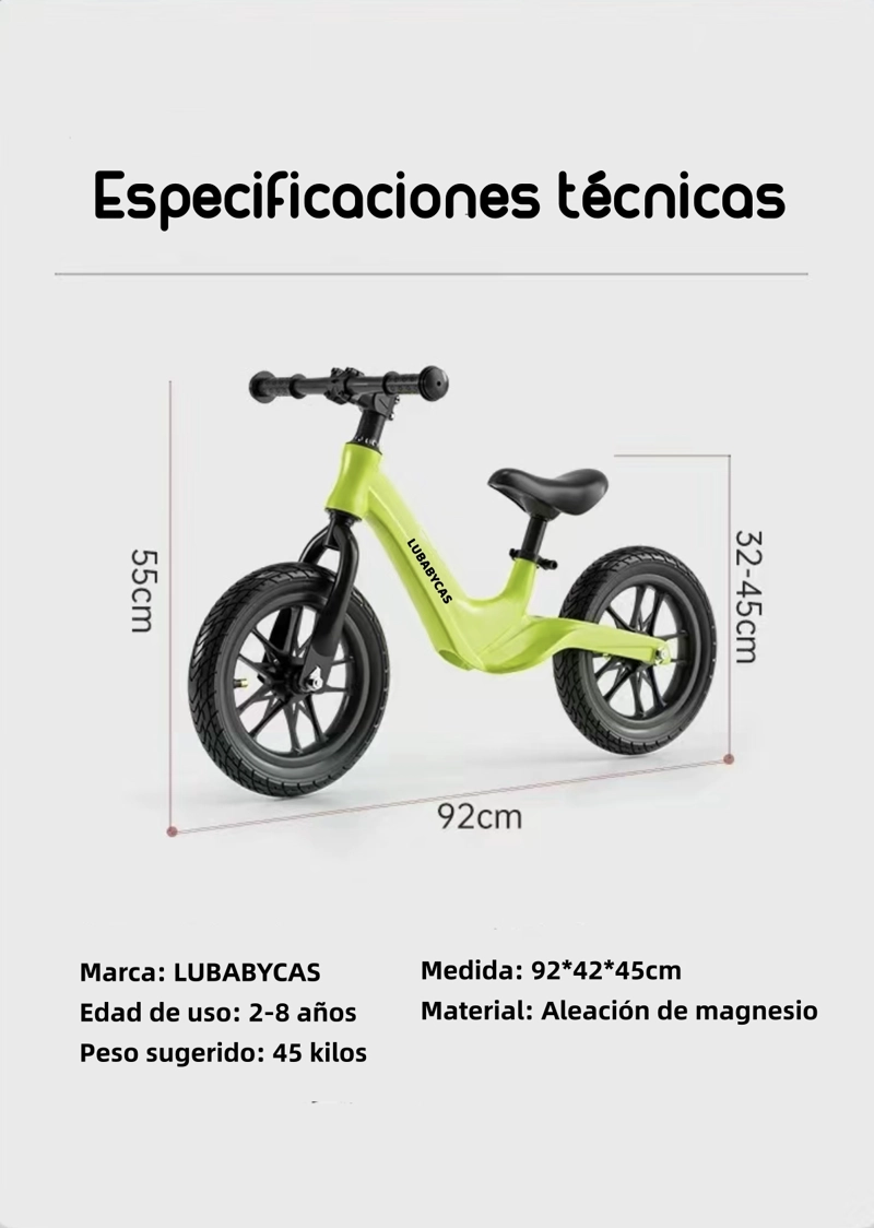 BICICLETA LUBABYCAS EQUILIBRIO APRENDIZAJE 2-8AÑOS VERDE - 8