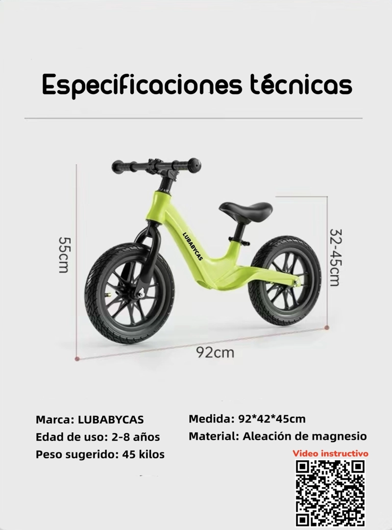 BICICLETA DE EQUILIBRIO APRENDIZAJE 2-8AÑOS LUBABYCAS BLANCA - 8