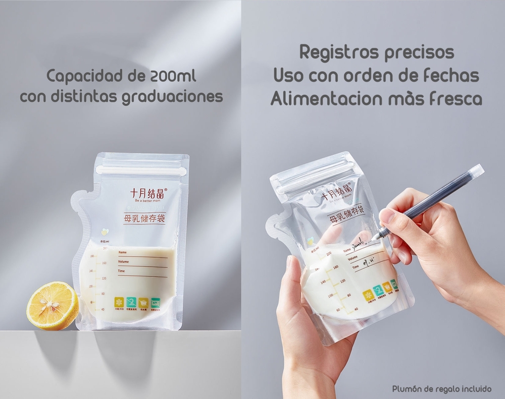BOLSA PARA LECHE MATERNAL LUBABYCAS BLANCO 108 UNIDADES Y 1 PLUMÓN - 4