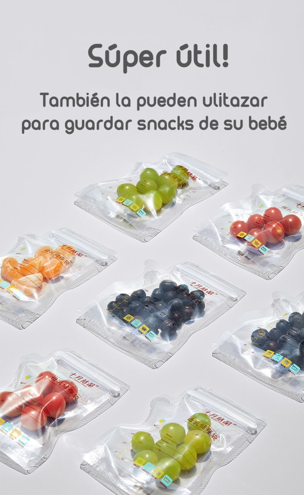 BOLSA PARA LECHE MATERNAL LUBABYCAS BLANCO 108 UNIDADES Y 1 PLUMÓN - 6