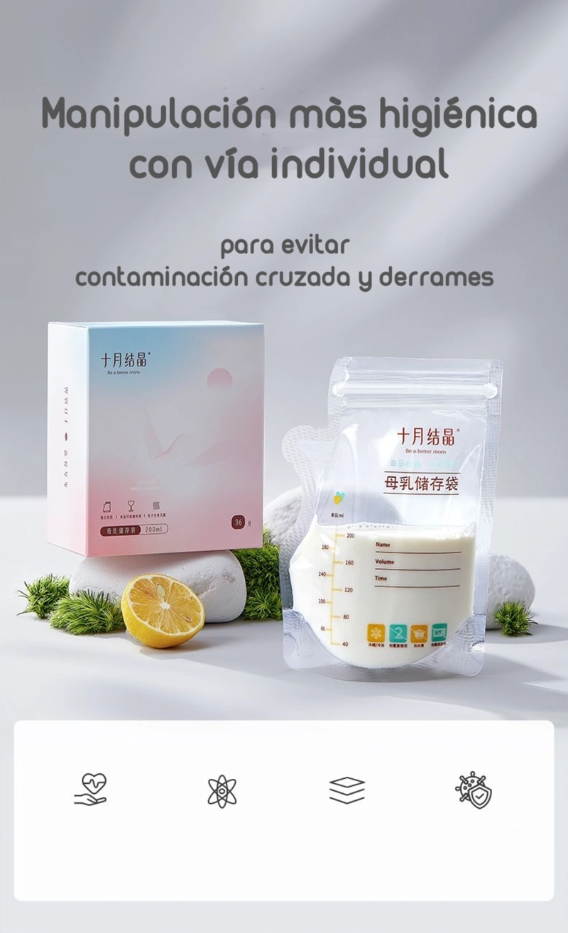 BOLSA PARA LECHE MATERNAL LUBABYCAS BLANCO 36 UNIDADES Y 1 PLUMÓN - 2
