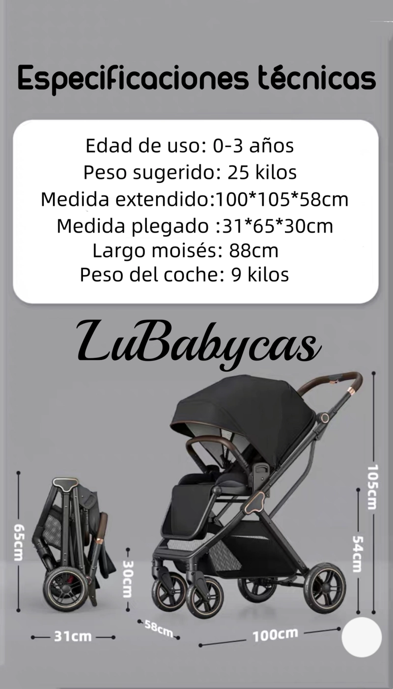 COCHE PASEO LUBABYCAS MODO APEGO Y PANORÁMICO NEGRO - 7