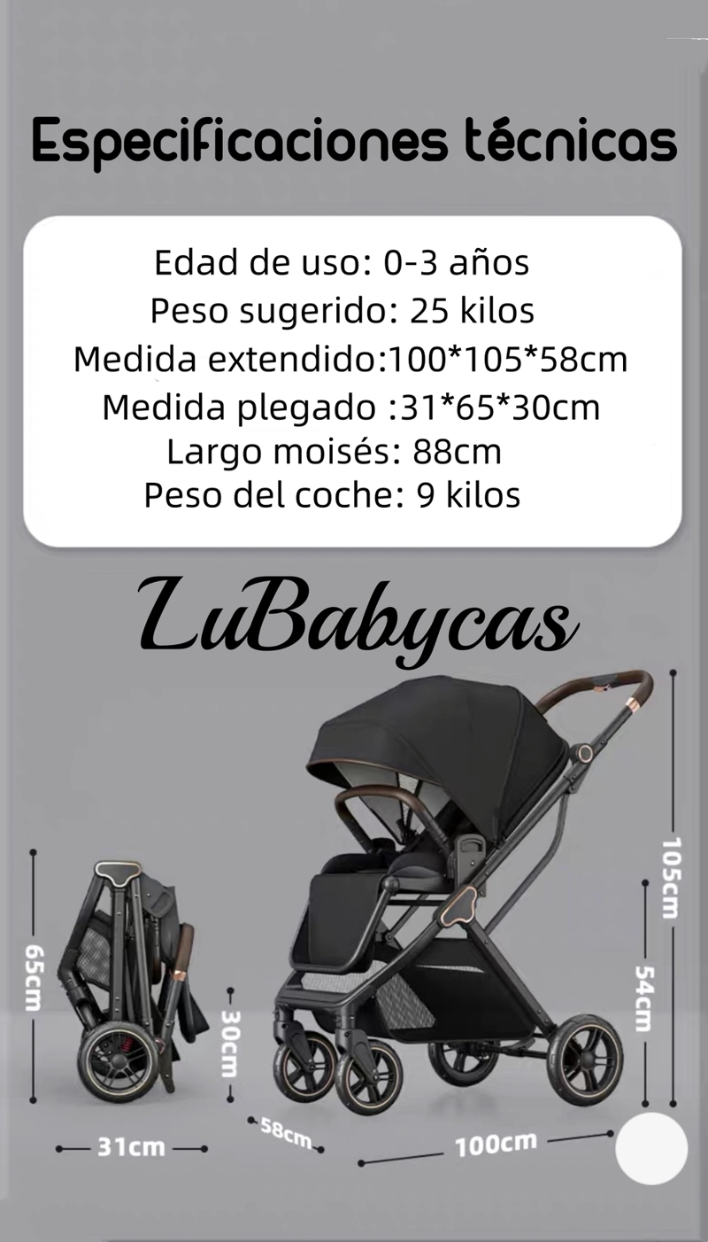 COCHE PASEO LUBABYCAS MODO APEGO Y PANORÁMICO GRIS - 8