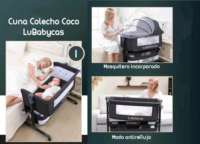 CUNA COLECHO CON MUDADOR Y ACCESORIOS LUBABYCAS GRIS - 2