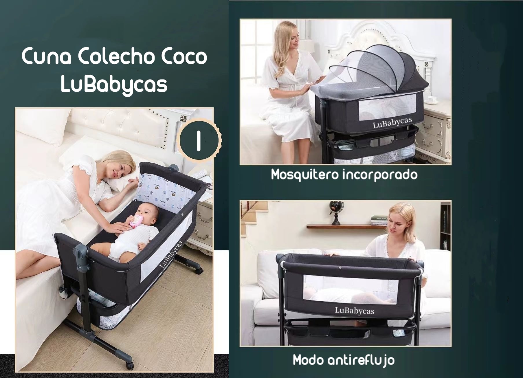 CUNA COLECHO CON MUDADOR Y ACCESORIOS LUBABYCAS GRIS - 2