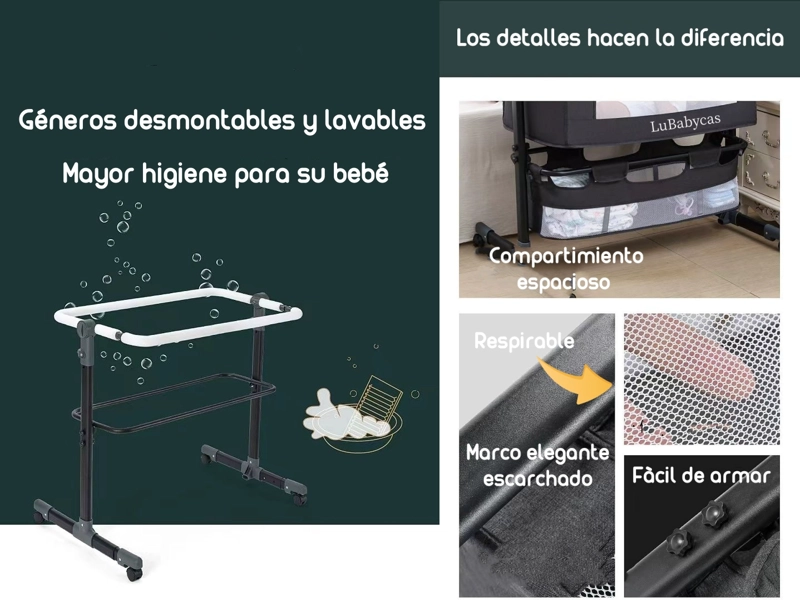 CUNA COLECHO CON MUDADOR Y ACCESORIOS LUBABYCAS GRIS - 6