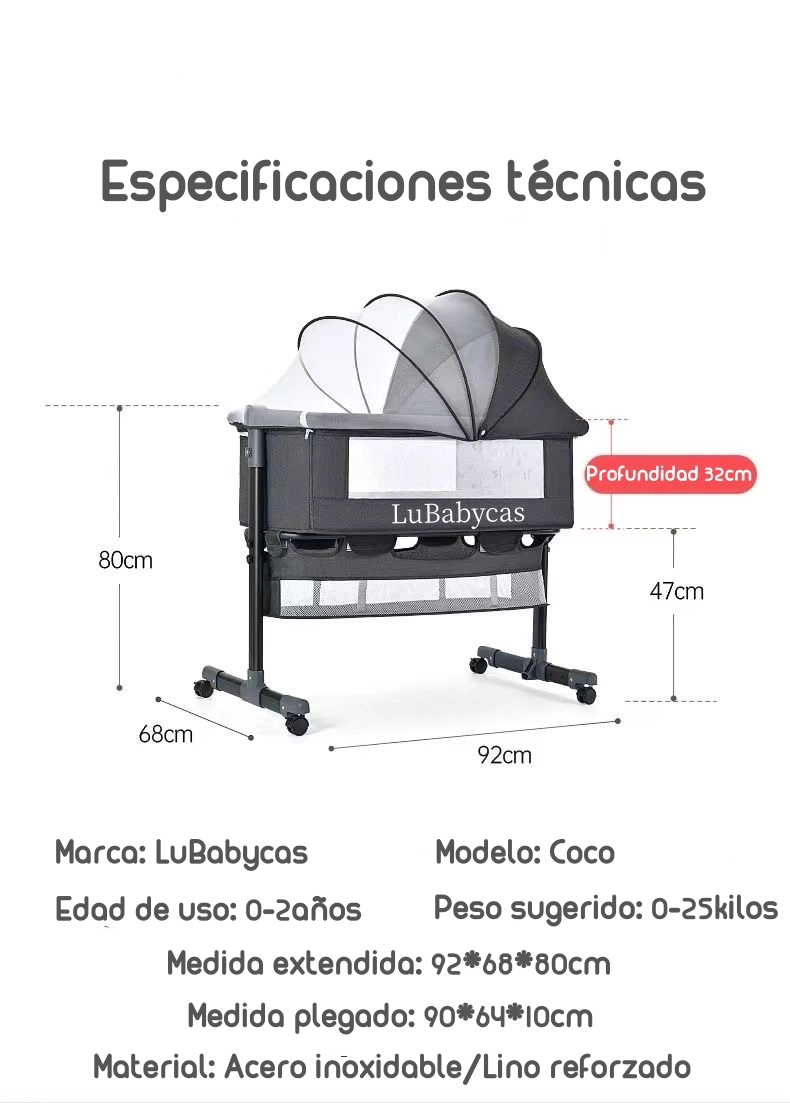 CUNA COLECHO CON MUDADOR Y ACCESORIOS LUBABYCAS GRIS - 7