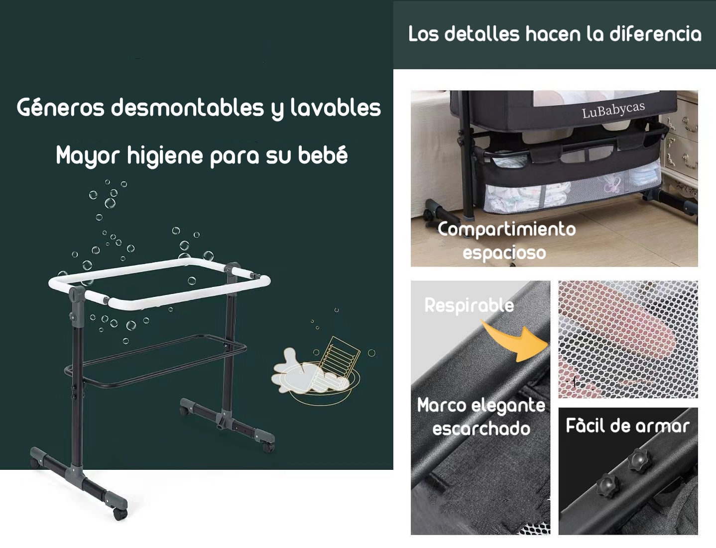 CUNA COLECHO CON MUDADOR Y ACCESORIOS LUBABYCAS CAFE - 6