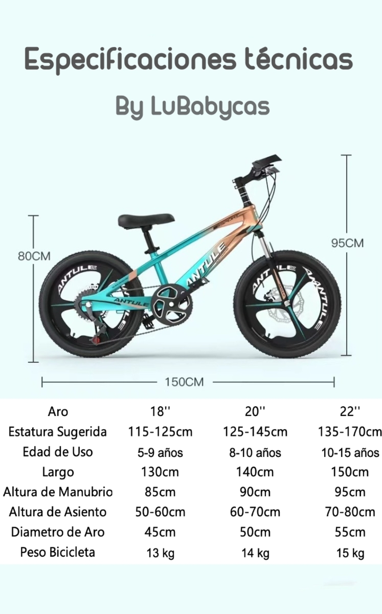 BICICLETA LUBABYCAS ARO 18 INFANTIL 5-9 AÑOS VERDE - 7