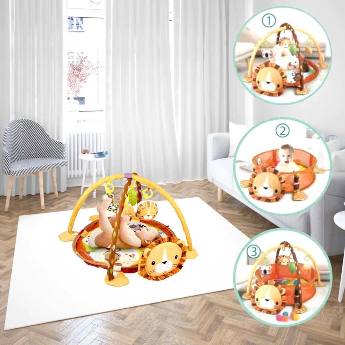 GIMNASIO LUBABYCAS BEBÉ 3 EN 1 CON PELOTITAS CAFÉ - 4