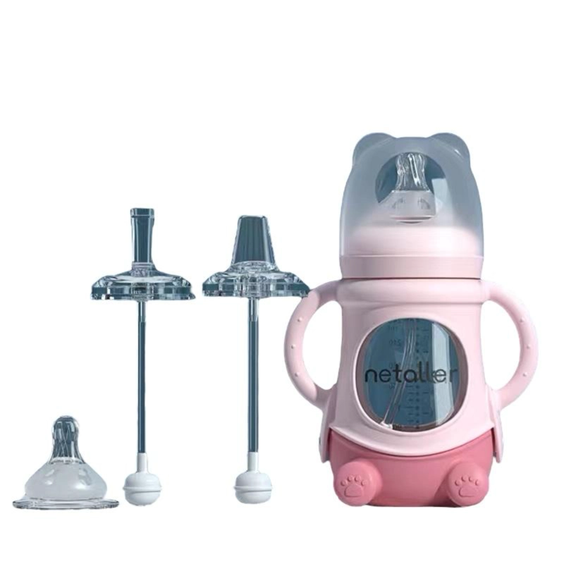 MAMADERAS LUBABYCAS CON CHUPETES Y PROTECTOR ROSADO - 1