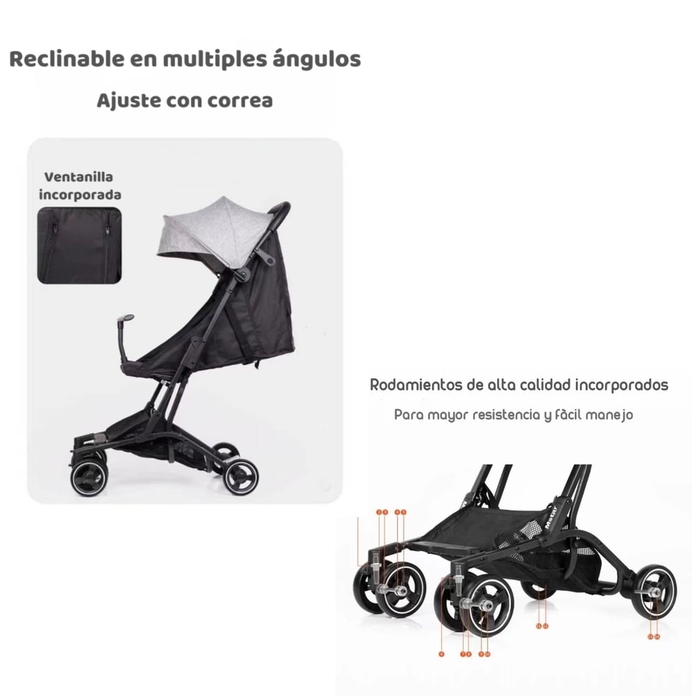 COCHE PASEO LUBABYCAS PREMIUM ÚLTRA COMPACTO ROSADO - 5